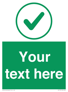 Custom green background, green tick in circle sign